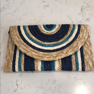 Brand New Mud Pie Straw Striped Large Clutch